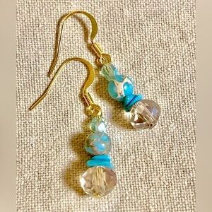 Blue Imperial Sediment Jasper Champagne Aqua Crystal Turquoise Chip Earrings NWT